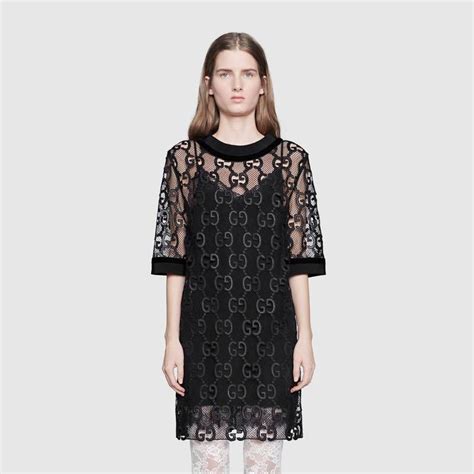 gucci black leather dress|gucci macrame lace trim dress.